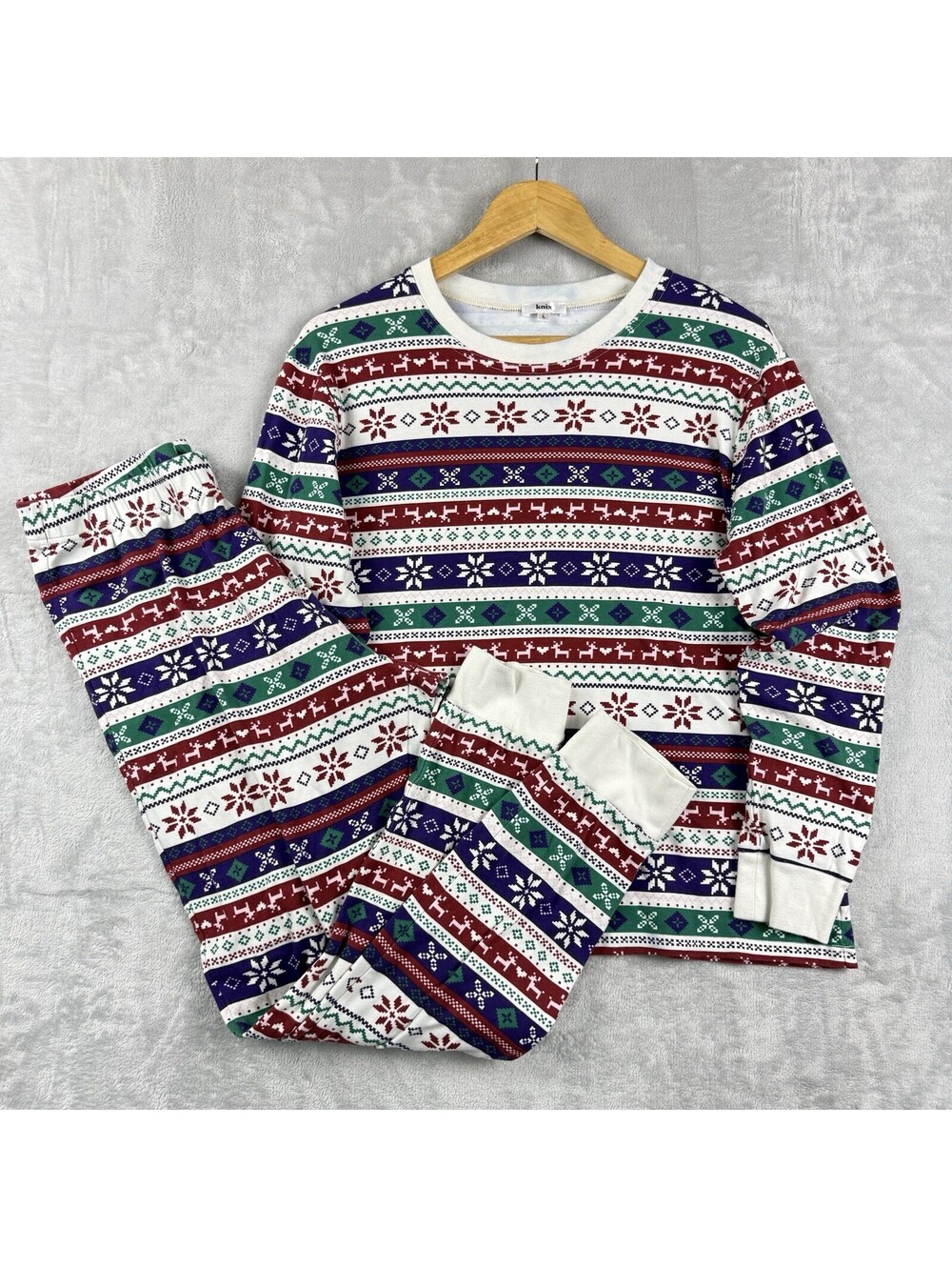 Knix Women Pajama Set Loungewear Fair Isle Reindeer Holiday Xmas Sz L Snowflake